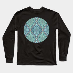 Marker Moroccan in Aqua, Cobalt Blue, Taupe & Teal Long Sleeve T-Shirt